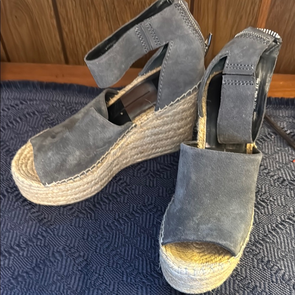 Dolce Vita Gray Tan Espadrille Wedges with Ankle Strap